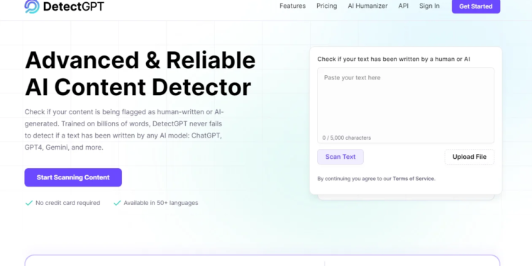 Το DetectGPT είναι ένας προηγμένος και αξιόπιστος ανιχνευτής περιεχομένου AI και humanizer. Έχει εκπαιδευτεί σε δισεκατομμύρια λέξεις, δίνοντάς του τη δυνατότητα να ανιχνεύει με ακρίβεια αν ένα κείμενο έχει δημιουργηθεί από ένα μοντέλο AI, συμπεριλαμβανομένων των ChatGPT, GPT4, Gemini