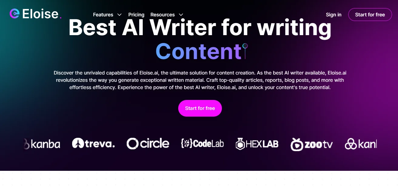 είναι ένας βοηθός γραφής τεχνητής νοημοσύνης που είναι σαν να έχετε ένα τζίνι δημιουργίας περιεχομένου στα χέρια σας. Είτε θέλετε να ετοιμάσετε κορυφαίες αναρτήσεις στα μέσα κοινωνικής δικτύωσης, εκθέσεις, περιγραφές ή οτιδήποτε άλλο, η Eloise σας καλύπτει.