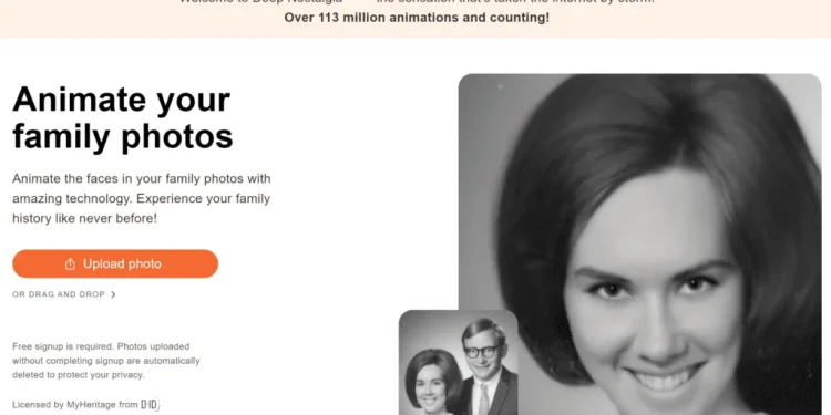 Το Deep Nostalgia είναι ένα εργαλείο τεχνητής νοημοσύνης της MyHeritage που κινεί πρόσωπα σε ακίνητες φωτογραφίες, ζωντανεύοντας παλιές οικογενειακές φωτογραφίες με ρεαλιστικές κινήσεις.