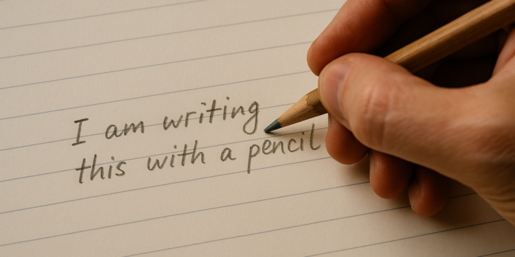 Ο συγγραφέας Luke Beesley υπερασπίζεται τη χειρόγραφη γραφή με μολύβι ως πράξη αυθεντικότητας και αντίστασης απέναντι στην τεχνητή νοημοσύνη στη λογοτεχνία. Ανατρέχει στις παιδικές του εμπειρίες και περιγράφει τη χαρά της φυσικής γραφής, την υλικότητα του χαρτιού και τη διαδικασία της δημιουργίας. Εκφράζει δυσπιστία απέναντι στην AI, θεωρώντας την απρόσωπη, άψυχη και χωρίς την πολυπλοκότητα της ανθρώπινης δημιουργίας. Υποστηρίζει πως στο μέλλον η αξία θα στραφεί στη «χειροποίητη» πρακτική των καλλιτεχνών και στο φυσικό τους αρχείο, ως απόδειξη γνησιότητας. Τονίζει ότι η ανάγκη απόδειξης ότι ένα έργο δεν έχει παραχθεί από AI θα γίνει όλο και πιο σημαντική, καθώς τα όρια θολώνουν.