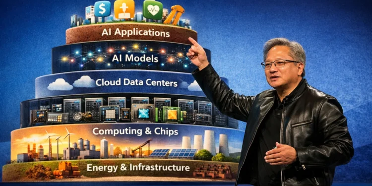 Στο Παγκόσμιο Οικονομικό Φόρουμ στο Νταβός, ο ιδρυτής και CEO της NVIDIA, Jensen Huang, χαρακτήρισε την τεχνητή νοημοσύνη (AI) ως τη βάση για τη «μεγαλύτερη κατασκευή υποδομών στην ιστορία της ανθρωπότητας». Μίλησε για μια «πενταώροφη τούρτα» AI που περιλαμβάνει την ενέργεια, τα chips, τις υποδομές cloud, τα μοντέλα AI και τις εφαρμογές.