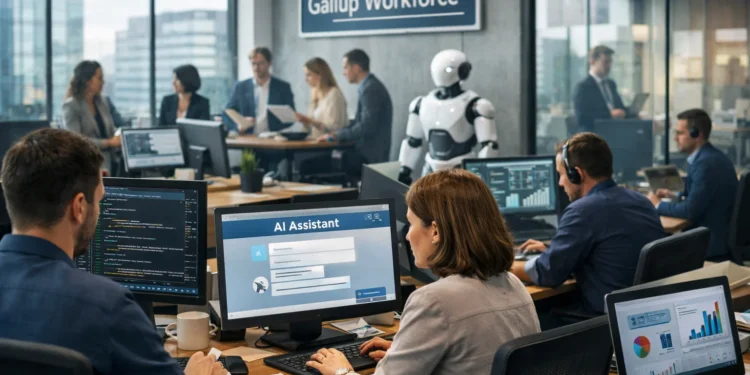 Η τεχνητή νοημοσύνη (AI) έχει πλέον εισχωρήσει στους εργασιακούς χώρους των Ηνωμένων Πολιτειών, όμως η υιοθέτησή της παραμένει ανομοιογενής, κατακερματισμένη και εξαρτημένη από τον ρόλο, τον κλάδο και την επιχείρηση. Τα ευρήματα από την έρευνα Gallup Workforce, η οποία κάλυψε την περίοδο έως τα τέλη Δεκεμβρίου 2025, δείχνουν πώς οι εργαζόμενοι χρησιμοποιούν την AI, ποιοι ωφελούνται περισσότερο και πού παραμένουν ερωτήματα.