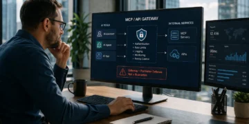τη διαφορά ανάμεσα σε APIs, MCPs και MCP Gateways, με εφαρμογές, AI models και πηγές δεδομένων να ανταλλάσσουν πληροφορίες μέσω διαφορετικών διεπαφών.