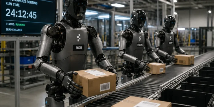 Ανθρωποειδή ρομπότ της Figure AI ταξινομούν αυτόνομα δέματα σε αποθήκη, λειτουργώντας συνεχόμενα για πάνω από 24 ώρες χωρίς ανθρώπινο έλεγχο.