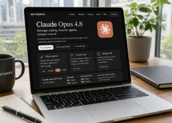 Λογότυπο της Anthropic και αναφορά στο νέο Claude Opus 4.8, το αναβαθμισμένο AI μοντέλο για coding, agentic workflows και reasoning.
