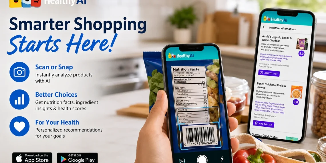 Εφαρμογή HealthyAI - Nutrition Scanner για αναγνώριση και διατροφική ανάλυση τροφίμων με τεχνητή νοημοσύνη, σάρωση barcode και φωτογραφιών.