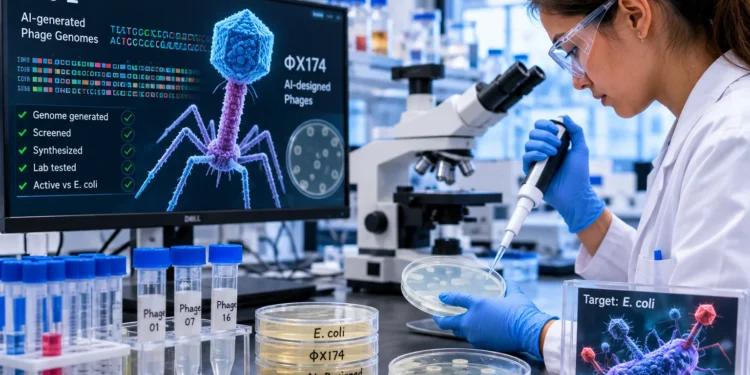 Ερευνητές του Stanford χρησιμοποίησαν το μοντέλο τεχνητής νοημοσύνης Evo 2 για να δημιουργήσουν νέες αλληλουχίες DNA βακτηριοφάγων, με στόχο την καταπολέμηση του E. coli. Από σχεδόν 300 φάγους που συντέθηκαν και δοκιμάστηκαν στο εργαστήριο, 16 παρουσίασαν ιδιαίτερα ισχυρή δράση κατά του βακτηρίου. Η έρευνα βασίστηκε στον βακτηριοφάγο ΦX174, έναν σχετικά μικρό ιό που μολύνει βακτήρια και διαθέτει γονιδίωμα μικρότερο από 6.000 ζεύγη βάσεων. Το Evo 2 κλήθηκε να δημιουργήσει ολόκληρα νέα γονιδιώματα, ξεκινώντας από ένα μικρό τμήμα DNA.