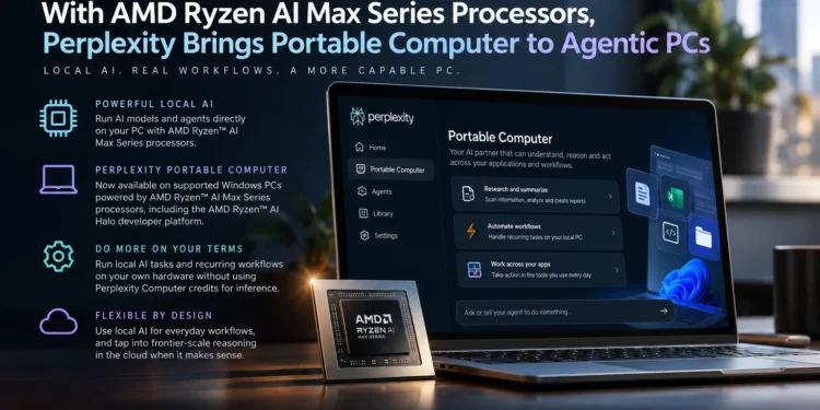 Η AMD και η Perplexity επεκτείνουν τις δυνατότητες του τοπικού AI στα Windows PCs, φέρνοντας το Portable Computer σε συστήματα με επεξεργαστές AMD Ryzen AI Max Series. Η υποστήριξη περιλαμβάνει και την πλατφόρμα ανάπτυξης AMD Ryzen AI Halo, επιτρέποντας στους συνδρομητές της Perplexity να εκτελούν AI εργασίες και επαναλαμβανόμενα workflows απευθείας στο δικό τους hardware. Οι Ryzen AI Max συνδυάζουν CPU και GPU με μεγάλη ποσότητα κοινόχρηστης μνήμης, δημιουργώντας τις κατάλληλες προϋποθέσεις για την τοπική εκτέλεση AI μοντέλων παράλληλα με τις καθημερινές εφαρμογές.